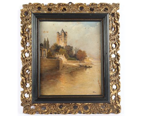 MARX, Franz (1889-1960), "Blick vom Rhein auf den Turm der kurfürstlichen Burg von Eltville", Öl/Malkarton, 27,5 x 22,5, besc