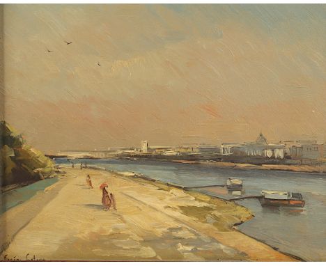 LATOUR, Eugène (1874-1942), "Promenade am Flussufer", Öl/Holz, 22 x 27, unten links signiert, R. 