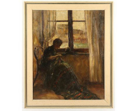 DELAFORGUE, Franz (1887-1965), "Frau bei der Handarbeit", Öl/Lwd., 100 x 80, auf Hartfaser aufgezogen, oben rechts signiert, 