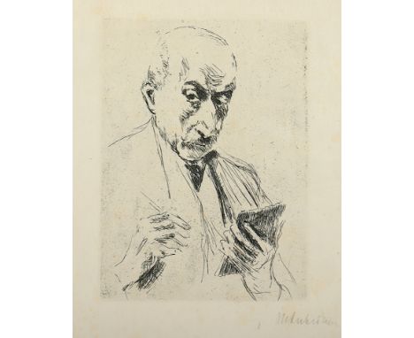 LIEBERMANN, Max (1847-1935), "Selbstbildnis mit Zeichenblock", Original-Radierung/Japan, 15,5 x 11,5, handsigniert, läs., Ach
