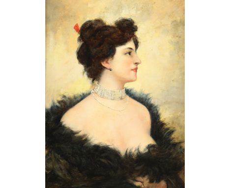 FRANKREICH E.19.JH., "Portrait einer jungen Frau in Abendgarderobe", Öl/Holz, 42,5 x 33, besch., R. 