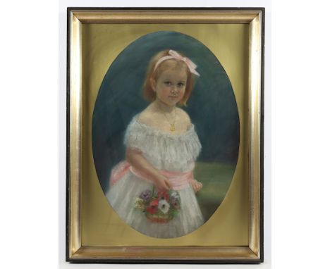 KRON, Margarete (*1864), "Mädchen mit Blumenkorb", Pastell/Papier, 76 x 56, unten rechts signiert, R. 