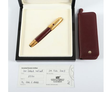 MONT BLANC ROLLERBALL/FINELINER, Bohème Jewels, 18 Karat vergoldet, besetzt mit einem Rhodolit am Ende des Clips, Korpus mit 