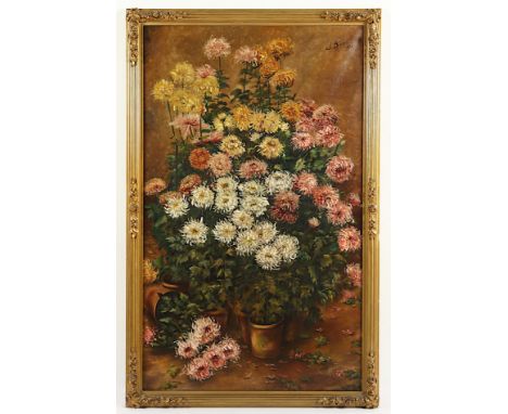 BIERIN, J. (Maler A.20.Jh.), "Stilleben mit Chrysanthemen", Öl/Lwd., 108 x 68, oben rechts signiert und "1915" datiert, R. 