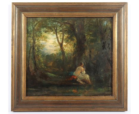 MALER E.19.JH., "Badende", Öl/Holz, 22,5 x 24,5, R. 