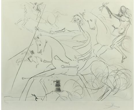 DALI, Salvador, "Der apokalyptische Reiter", Original-Radierung/Piera, 49 x 64, nummeriert 166/175, handsigniert, 1974, WV Mi