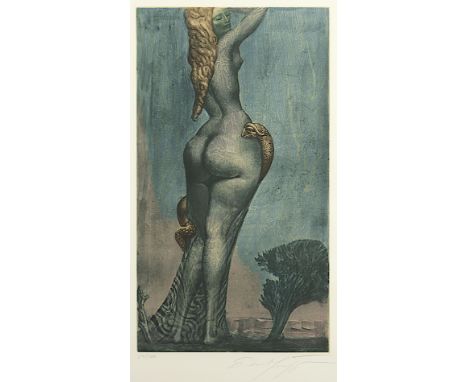 FUCHS, Ernst, "Frau Lot", Original-Farbradierung, 56 x 31, nummeriert 291/300, handsigniert, 1972, R. 