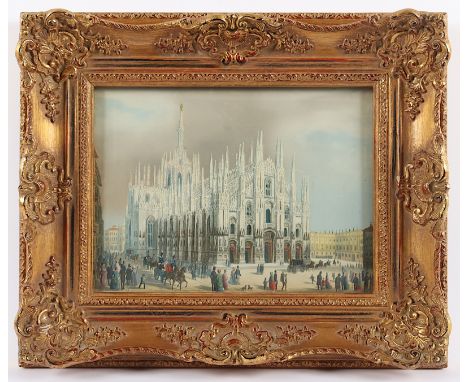 AQUARELLIST DES 19.JH., "Blick auf den Mailänder Dom", Mischtechnik/Papier, 17,5 x 24,5, min.besch., R.