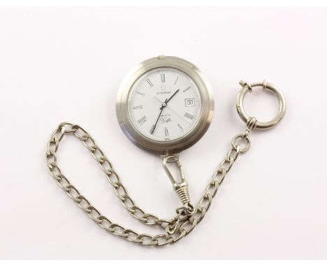 TASCHENUHR, Edelstahlgehäuse mit Glasboden, Marke: ETERNA SWISS, "Golfer", Quarz-Uhrwerk, gangbar, Batterie 2023, Dm 4, beige