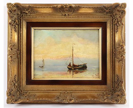 KAN, J. P. D. (Maler des 20.Jh.), "Fischerboot auf ruhiger See", Öl/Holz, 16 x 23, unten rechts signiert, R. 