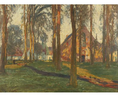JERNBERG, Olof August Andreas (1855-1935), "Ansicht des Beginenhofs in Brügge", Öl/Lwd., 60 x 80, doubliert, unten links sign