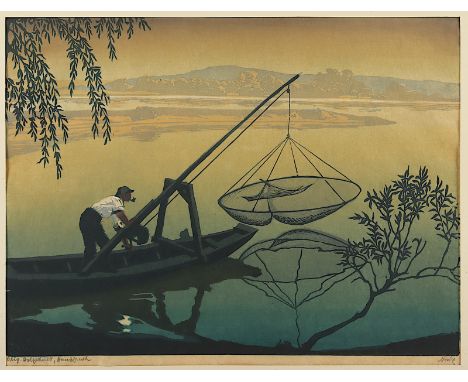 NOSKE, Hugo, "Der Fischer", Original-Farbholzschnitt, 25 x 32, bez., handsigniert, R. 