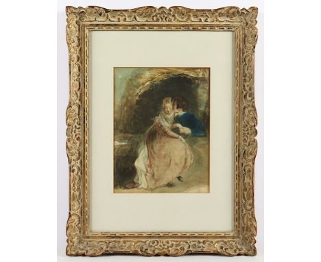 AQUARELLIST E.19.JH., "Liebespaar", Bleistift/Aquarell/Papier, 29 x 22 (Passepartoutausschnitt), R. 