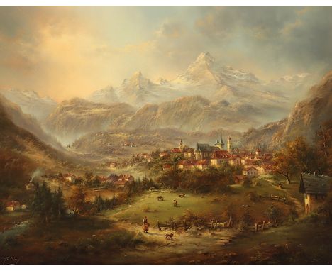 MAY, Peter (*1926), "Blick auf Berchtesgaden und den Watzmann", Öl/Lwd., 30 x 40, auf Holz aufgezogen, unten links signiert, 