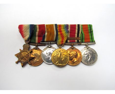 A WWI and WWII medal group of six to 1795 E.A. J.A. JAMES E.R.A. R.N.R. consisting of 1914-15 trio, Mercantile Marine medal, 