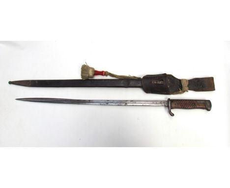 A German Seitengewehr 98 aA bayonet by Simson and Co. Suhl, with Royal cypher of Konig Georg of Saxony 04 to blade back, with