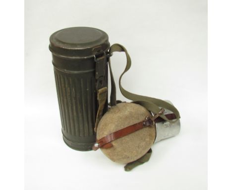 A WWII German gas mask canister and a German army water bottle (2)