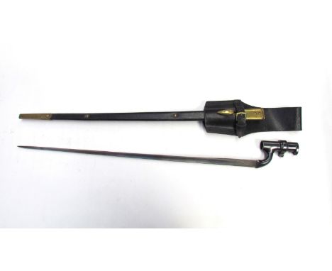 A Victorian Martini-Henry 1876 pattern socket bayonet with leather and brass scabbard and black leather frog 