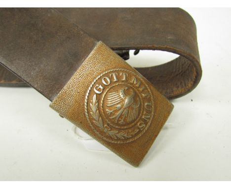 A WWI German Army belt buckle "Gott Mit Uns" with leather belt 