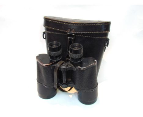 A WWI German pair of 7x50 Dienstglas army binoculars in their correct 1939 dated black leather case