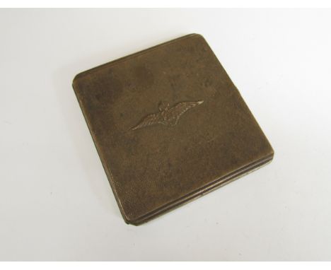 A WWII era silver cigarette case with engine turned case, RAF badge, Birmingham 1939