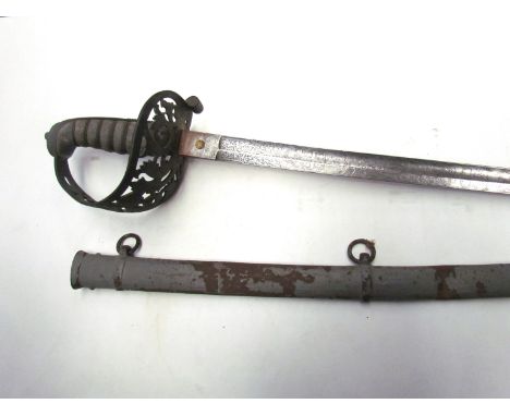 A British 1821 pattern heavy cavalry officer's sword with shagreen grip, signs of gilding to pierced hand basket, single full