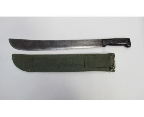A WWII British Army jungle machete AF O100, blade and scabbard both dated 1945 (Flook plate 255)