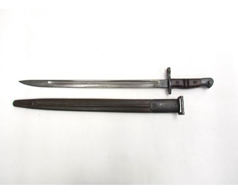 A WWI 1913 pattern (P13) bayonet by Remington, dated 4 17, with an American scabbard, ex Home Guard