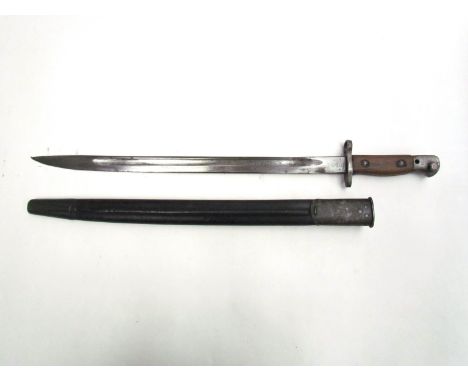 A British 1907 pattern bayonet by Vickers, date marks indistinct but may read 9 18 thus WWI era, with 1907 pattern Mk. II lat