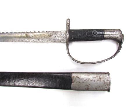 A Victorian 1879 pattern Martini Artillery sawback bayonet with crosshatch grips, D-form guard and nearly half length serrate