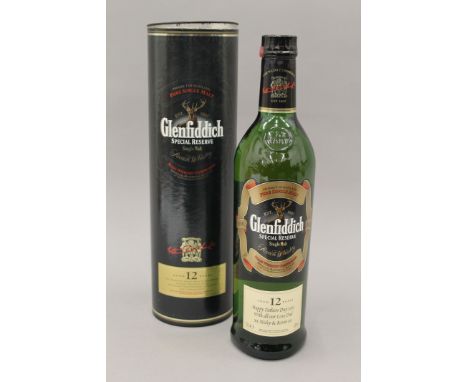 A bottle of Glenfiddich Special Reserve 12 Year Old Single Malt Scotch Whisky.