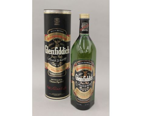 A bottle of Glenfiddich Special Reserve Single Malt Scotch Whisky, boxed.