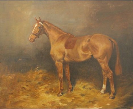 THOMAS IVESTER LLOYD (1873-1942) British, A Portrait of a Chestnut Hunter in a Stable, oil on canvas, signed, framed. 49.5 x 