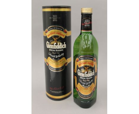 A bottle of Glenfiddich Special Reserve Single Malt Scotch Whisky, boxed.