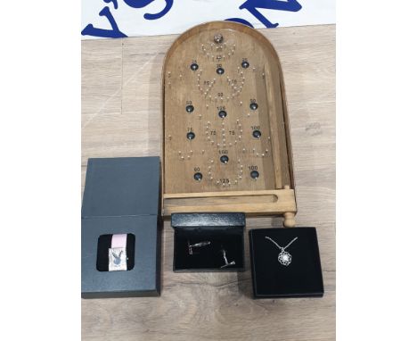 A BOXED PLAYBOY WATCH TOGETHER WITH CUFFLINKS A NECKLACE AND BAGATELLE