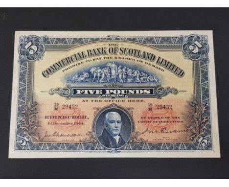 COMMERCIAL BANK OF SCOTLAND LTD 5 POUNDS BANKNOTE DATED 1.12.1944, SERIES 15/M 29432