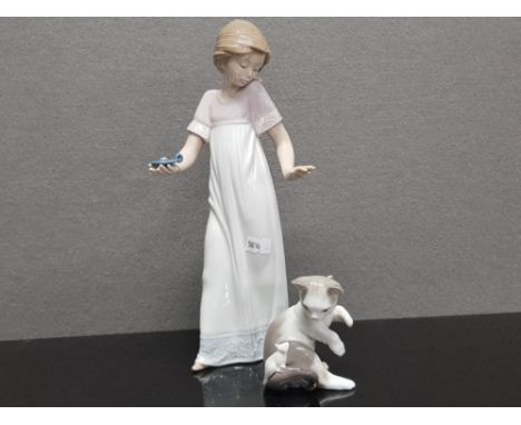 NAO BY LLADRO GIRL WITH CHAMBER STICK TOGETHER WITH LLADRO FIGURE 5236 CLASSIC CAT AND MOUSE