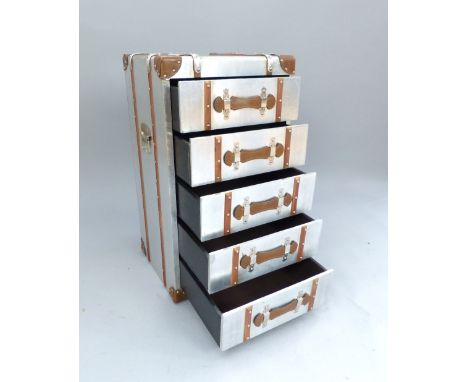 Aviator style trunk chest of 5 drawers 72 cm h