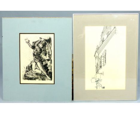 After Egon Shiele, Austria, d. 1938, architectural study, signature block dated 1917, 45 x 28.5cm,  Plus: David Walker, 20th 