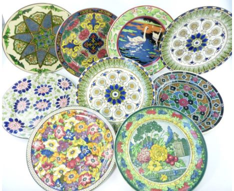 Mid 20th century Royal Dolton Isnik decorated wall plate, 27cm d, together with eight similar Doulton plates, (9)