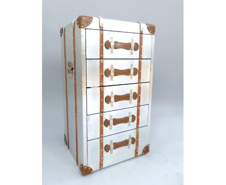 Aviator style ' trunk ' chest of 5 drawers. 72 cm h