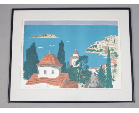 Paul Hogarth, R.A., British (1917-2001), 'Skiathos', Greek island landscape, limited edition screenprint, 22/200, signed to p