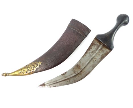 19th century Indian dagger, with horn handle and leather scabbard, 35cm l