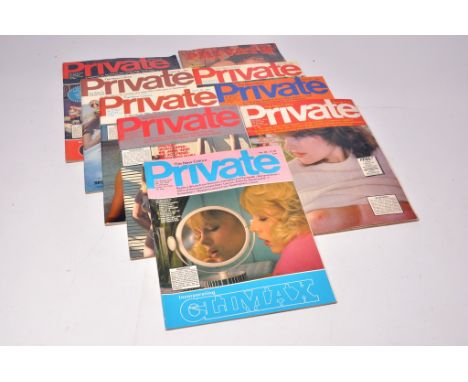 Adult vintage glamour book / magazine group comprising 9 issues of  Private. Selection of issues between number 42 and 84