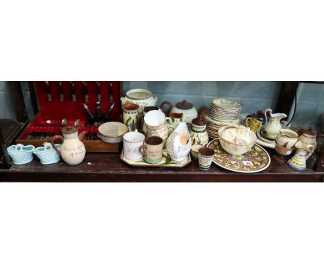 Large shelf of collectables to include canteen of cutlery and Royal Worcester