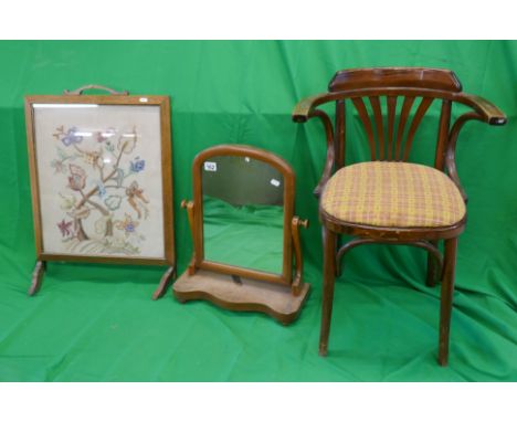 Bentwood chair, firescreen &amp; vanity mirror