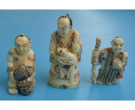 3 Oriental signed Netsuke figures