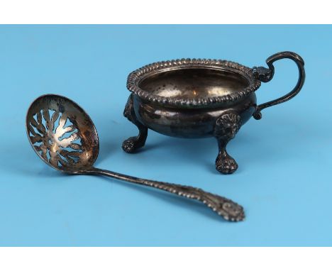 Hallmarked silver salt &amp; hallmarked silver straining spoon
