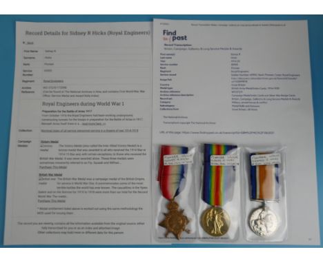 3 WWI Medals - Sydney R Hicks - Royal Engineers