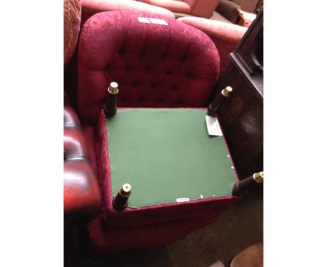 RED BUTTON BACK ARMCHAIR AND STOOL